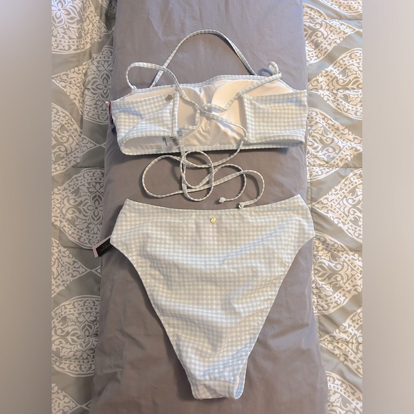 NWT- 2 piece bikini.  Light blue and white checkered.  Size medium. - Picture 2 of 3